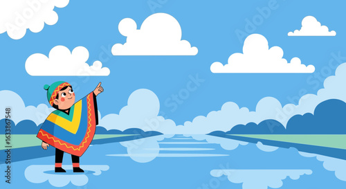 Andean Child Looking Towards The Sky And Clouds During An Outdoor Excursion