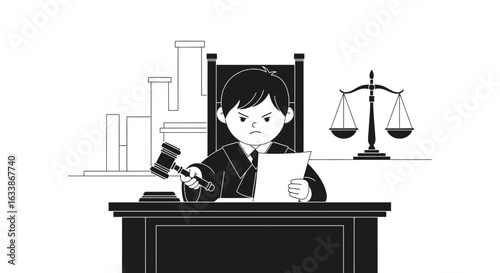 Angry Judge Ready To Hammer The Gavel In Court During A Legal Proceeding