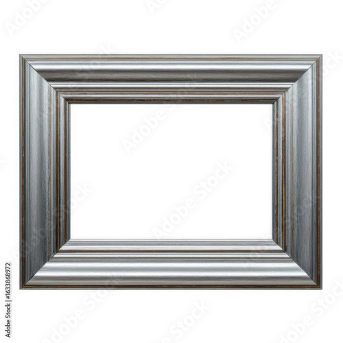 Ornate silver picture frame isolated on transparent background