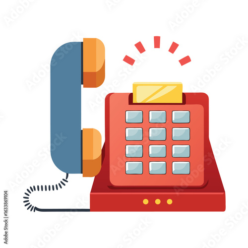 An old landline phone with a blinking voicemail light, representing classic communication and office technology.