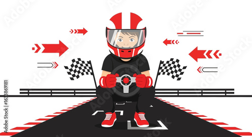 Aspiring Young Racer Ready For A Virtual Competition Or Grand Prix Game