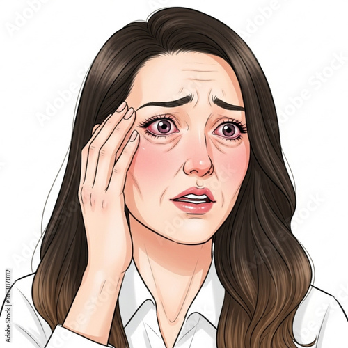 Vector art of cartoon woman with a stressed expression isolated on white background
