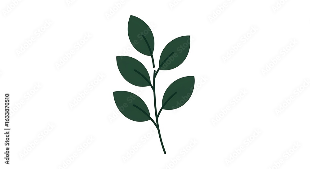 Fototapeta premium Simple Illustration of a Green Leafy Branch on a White Background