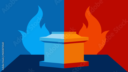 dual fire ice podium dramatic lighting themed contrast
