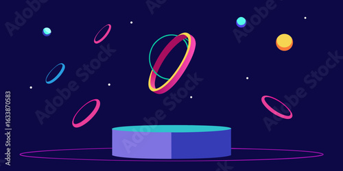 geometric rings sci fi podium floating modern design