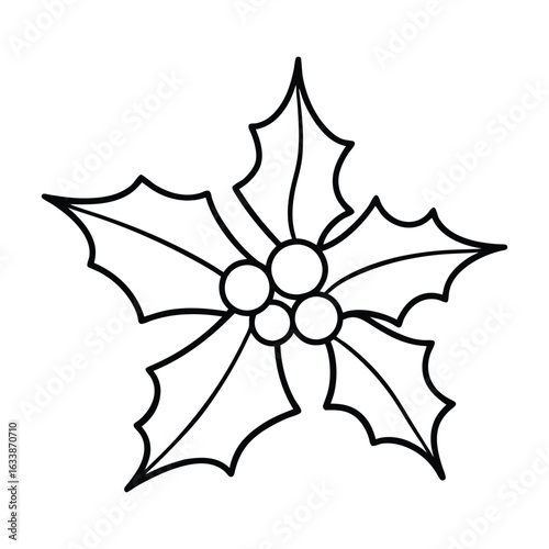 Holly Leaves and Berries Line Art – Christmas Coloring Page or Holiday Decoration