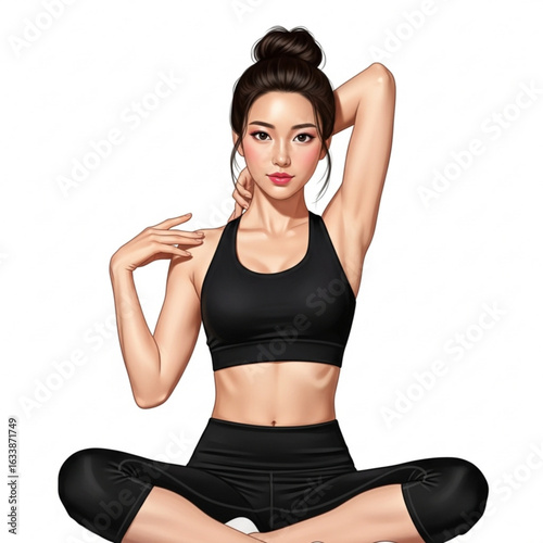 Illustration of a woman in sportswear doing yoga isolated on white background