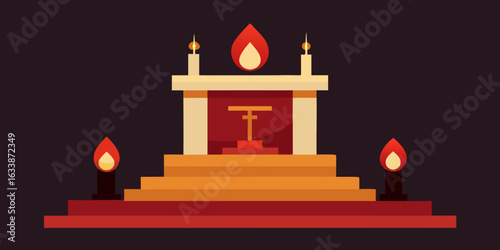 temple podium candles sacred light scene