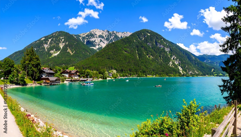Obraz premium Scenic alpine lake with mountains (1)