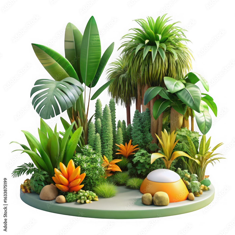 Fototapeta premium Tropical garden scene isolated on transparent background