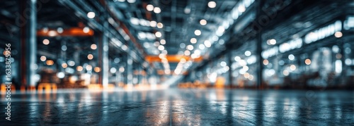 Blurred industrial interior, spacious warehouse