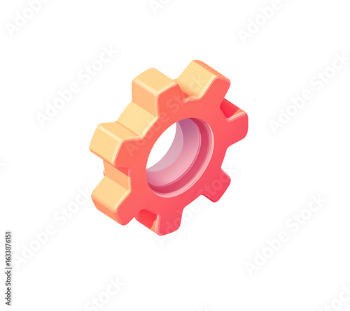 Isometric 3d icon orange gear isolated on transparent background, 