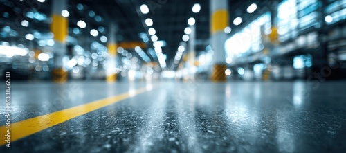 Industrial warehouse interior.  Perspective view of a large, modern facility