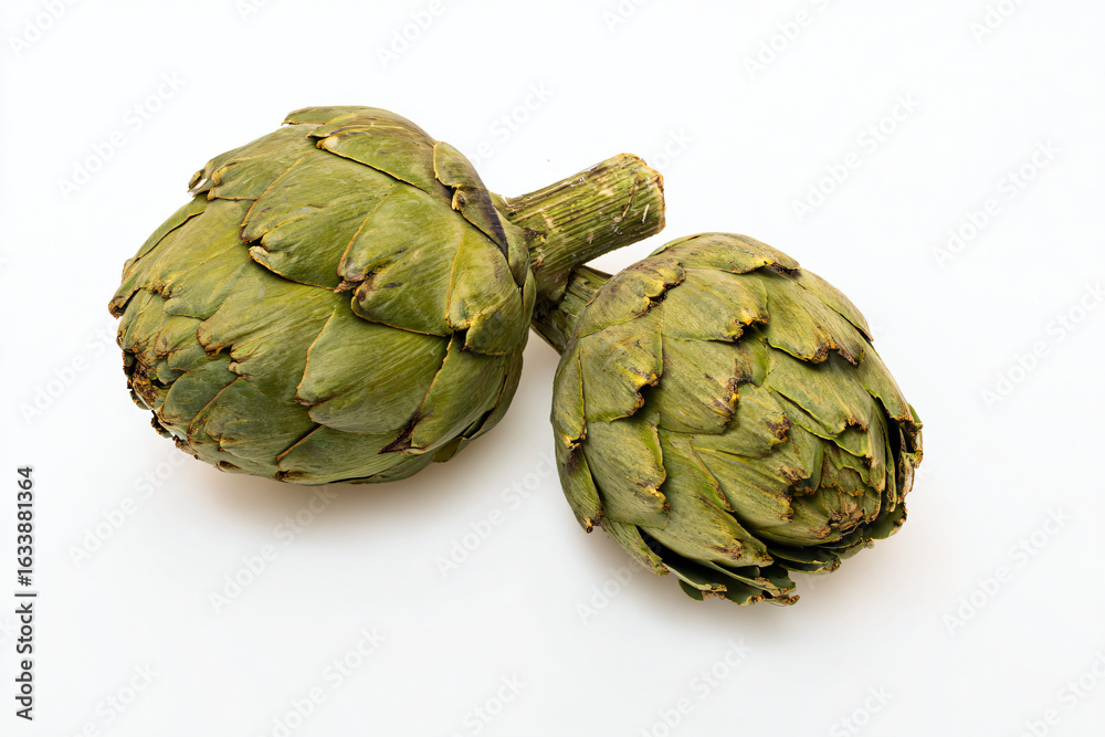 Obraz premium two artichokes on a white surface