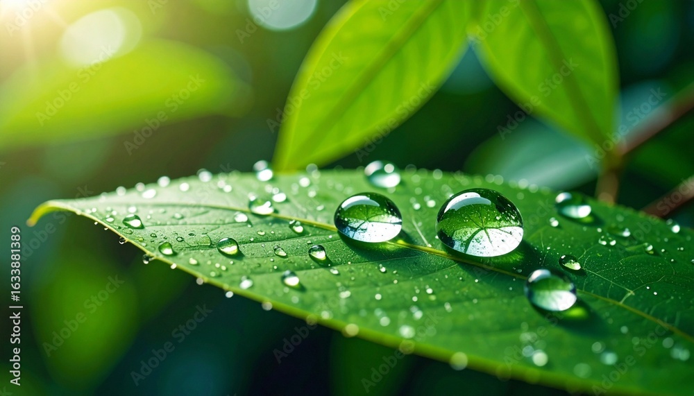 Fototapeta premium green leaf with water drops