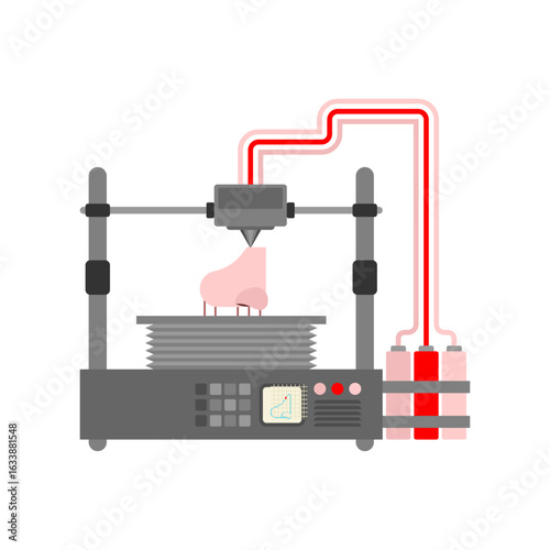 3D printer creating a human nose. A conceptual medical illustration of bioprinting, future organ production, and tissue engineering in healthcare innovation.