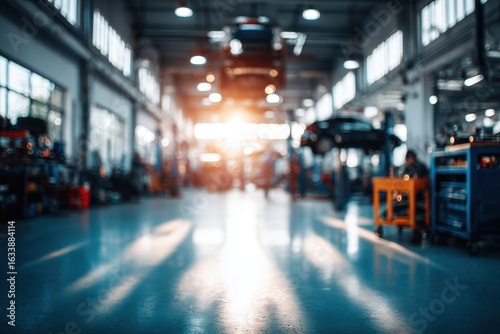Wallpaper Mural Blurred auto repair shop interior Torontodigital.ca