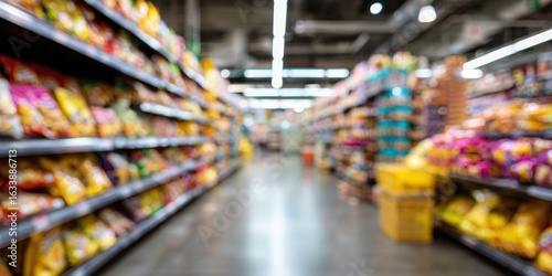 Blurred supermarket aisle with snack food