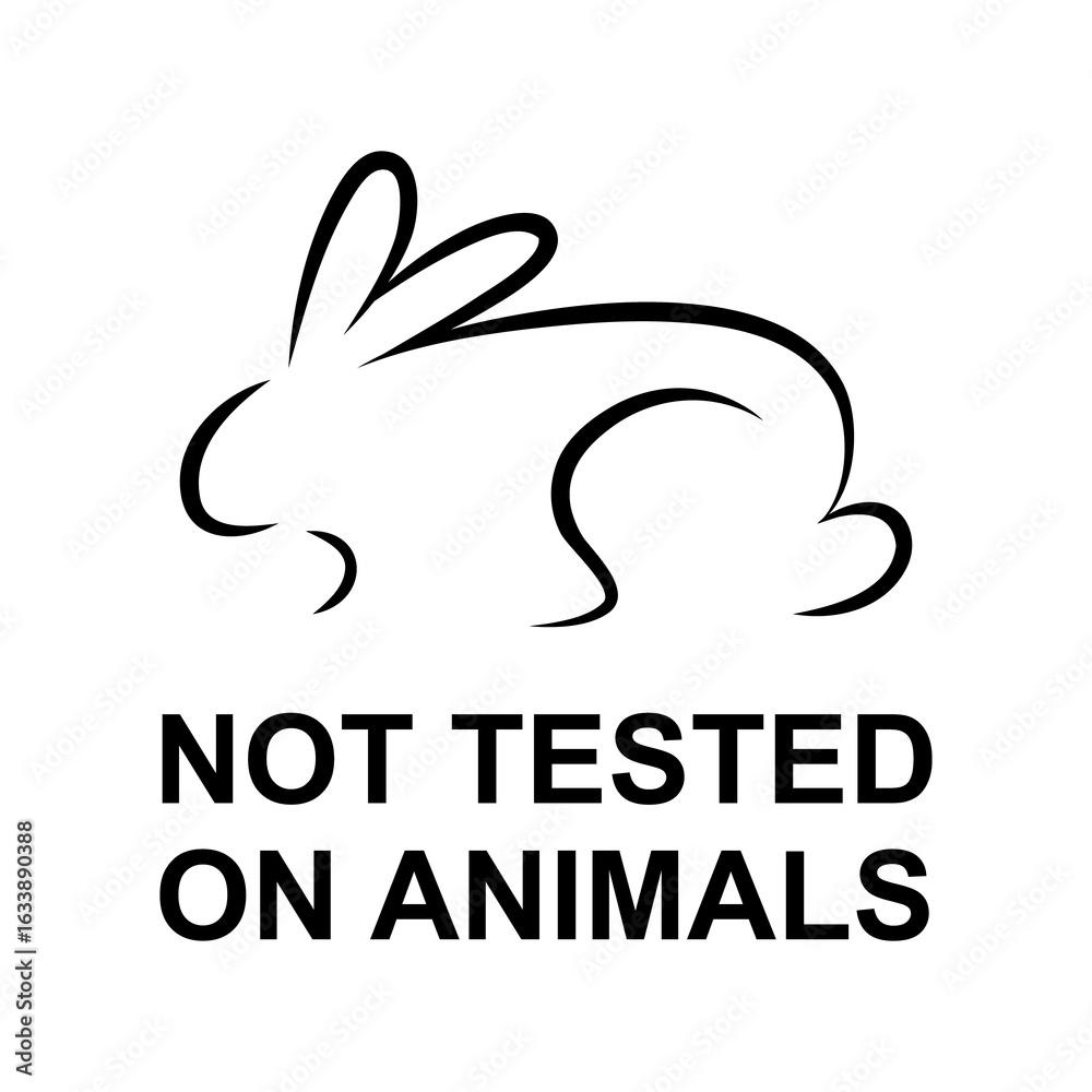 Obraz premium Not tested on animals. Warning symbol. The product and its ingredients have not been tested on animals. Humane treatment of animals. Labeling on the package.