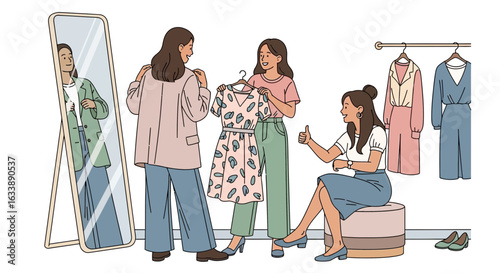 Friends Cheering Each Other During a Clothes Shopping Trip Together In Store