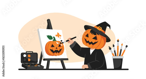 Halloween Spirit Person With A Pumpkin Head Drawing Another Pumpkin Art