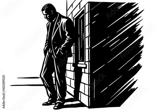 Man Leaning on Wall Silhouette