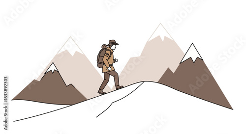 Hiker Embarks on Scenic Mountain Adventure Towards Distant Peaks