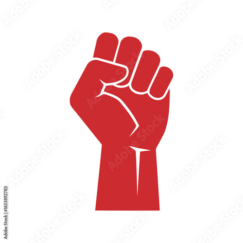 Red raised fist vector illustration protest symbol power gesture solidarity icon activism graphic