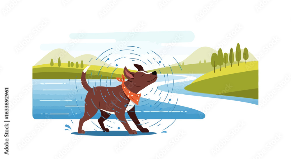 Obraz premium Happy Dog Shakes Off Water After a Playful Swim In The River Outdoors