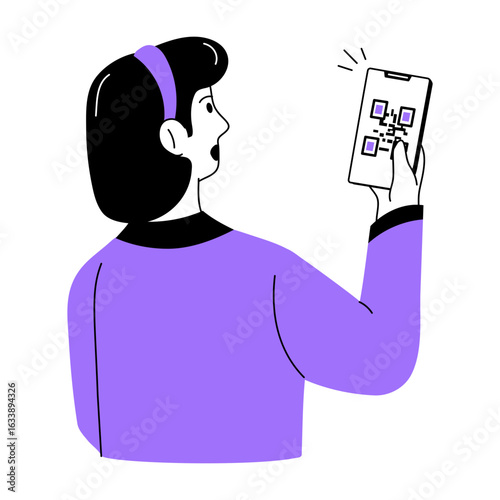 A drawing style illustration showing a person scanning code 
