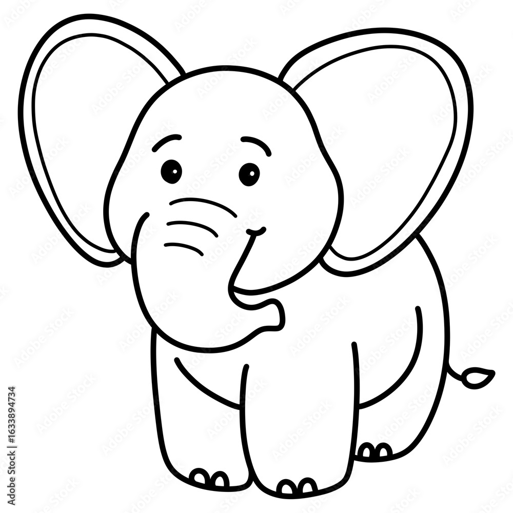 Fototapeta premium Hand drawn baby elephant cartoon illustration outline 