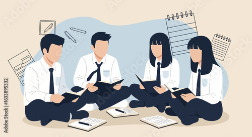 Informal Study Group Of Students Discussing Concepts On A Laid-Back Workspace