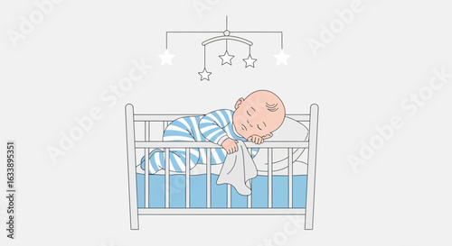 Innocent Baby Peacefully Sleeping In Crib Underneath Gentle Star Mobile