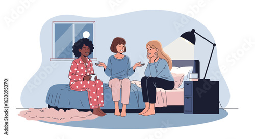 Girls Night In Conversation Between Friends Sharing Stories At Home
