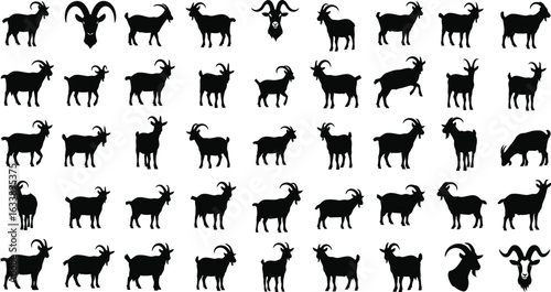 Silhouette goats collection farm animals wildlife set herd