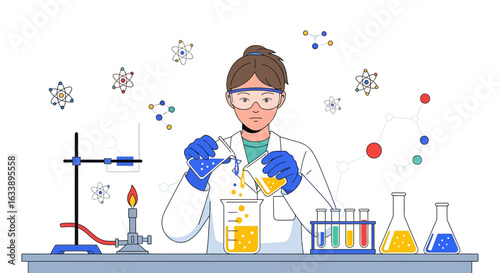 Innovative Scientific Experiment With Young Woman Performing Experiment In Lab