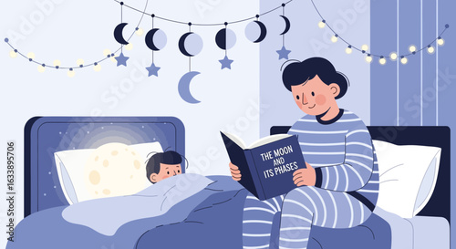 Goodnight Storytime Father And Son Read A Moon Phases Book Together