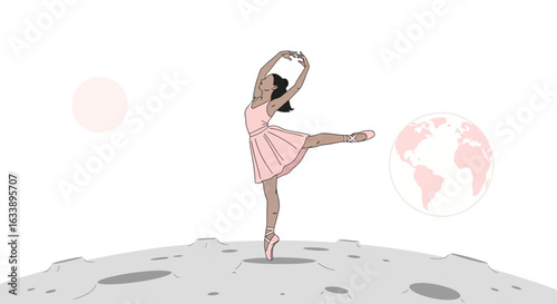 Graceful Ballerina Dances Lightly On A Celestial Body With Earth Nearby