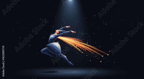 Graceful Ballerina Dancing Beneath the Spotlight In a Starry Night
