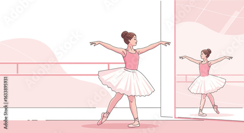 Graceful Ballet Student Practicing Position In The Studio Reflecting In The Mirror