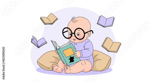 Intelligent Infant Immersed in Reading Surrounded by Flying Books