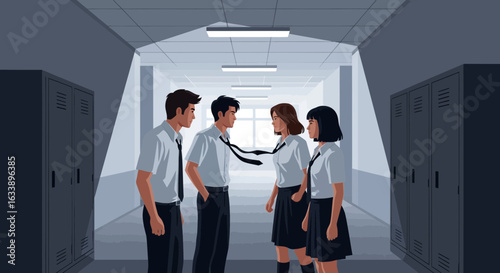 Intense Stare Down Between Students In a School Hallway Conversation