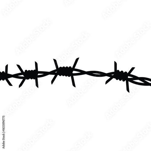 Barbed wire vector illustration sharp fence wire security barrier boundary line protection element