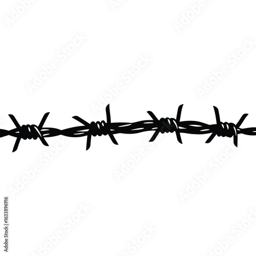 Barbed wire vector illustration sharp metal fence security barrier boundary line isolated graphic