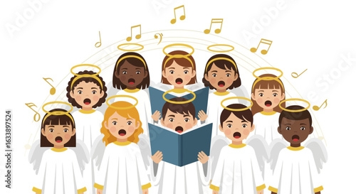 Joyful Angelic Chorus Performing Holiday Songs In Festive Celebration