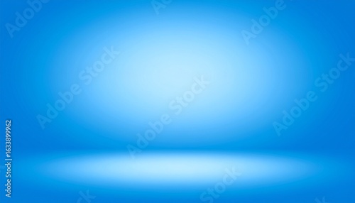 A minimalist stage bathed in deep blue gradients, spotlights converging from above to illuminate a central void