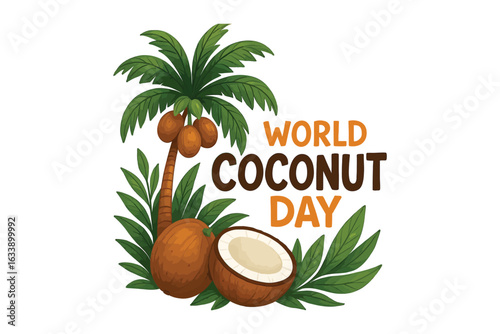 World Coconut Day Palm Tree and Coconut Illustration