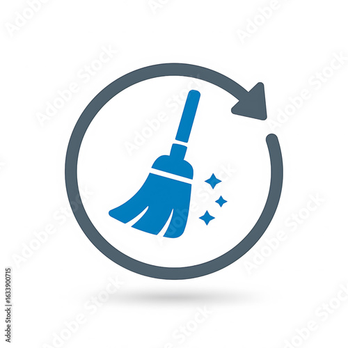 Symbol of cache cleaning. Icon of besom housework tool.