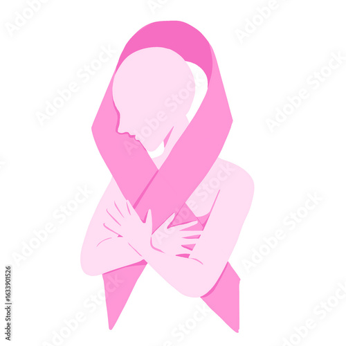 Breast Cancer Awareness Silhouette with Pink Ribbon of Hope