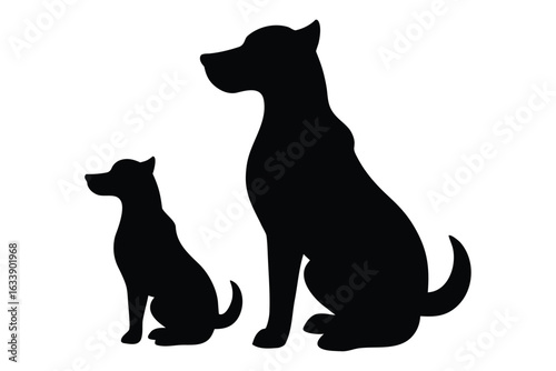 Two black dog silhouettes sitting side by side